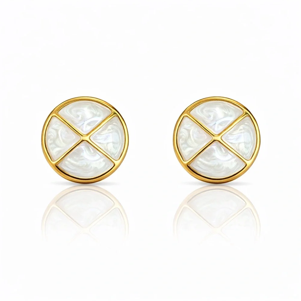 Gold and White Earrings
